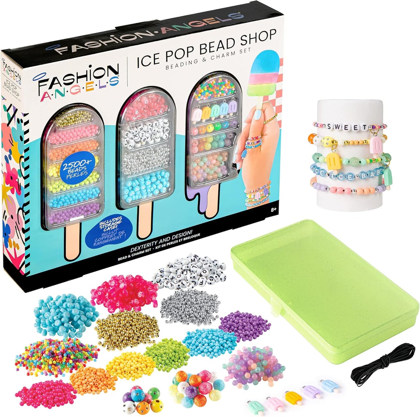 Fashion Angels Ice Pop Bead Shop Beading Kit - Over 2500 Beads for Friendship Bracelets and Necklaces - Jewelry Design Kit with Keeper Case - Ages 8 and Up