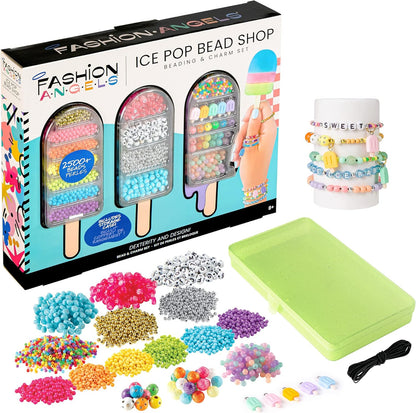Fashion Angels Ice Pop Bead Shop Beading Kit - Over 2500 Beads for Friendship Bracelets and Necklaces - Jewelry Design Kit with Keeper Case - Ages 8 and Up