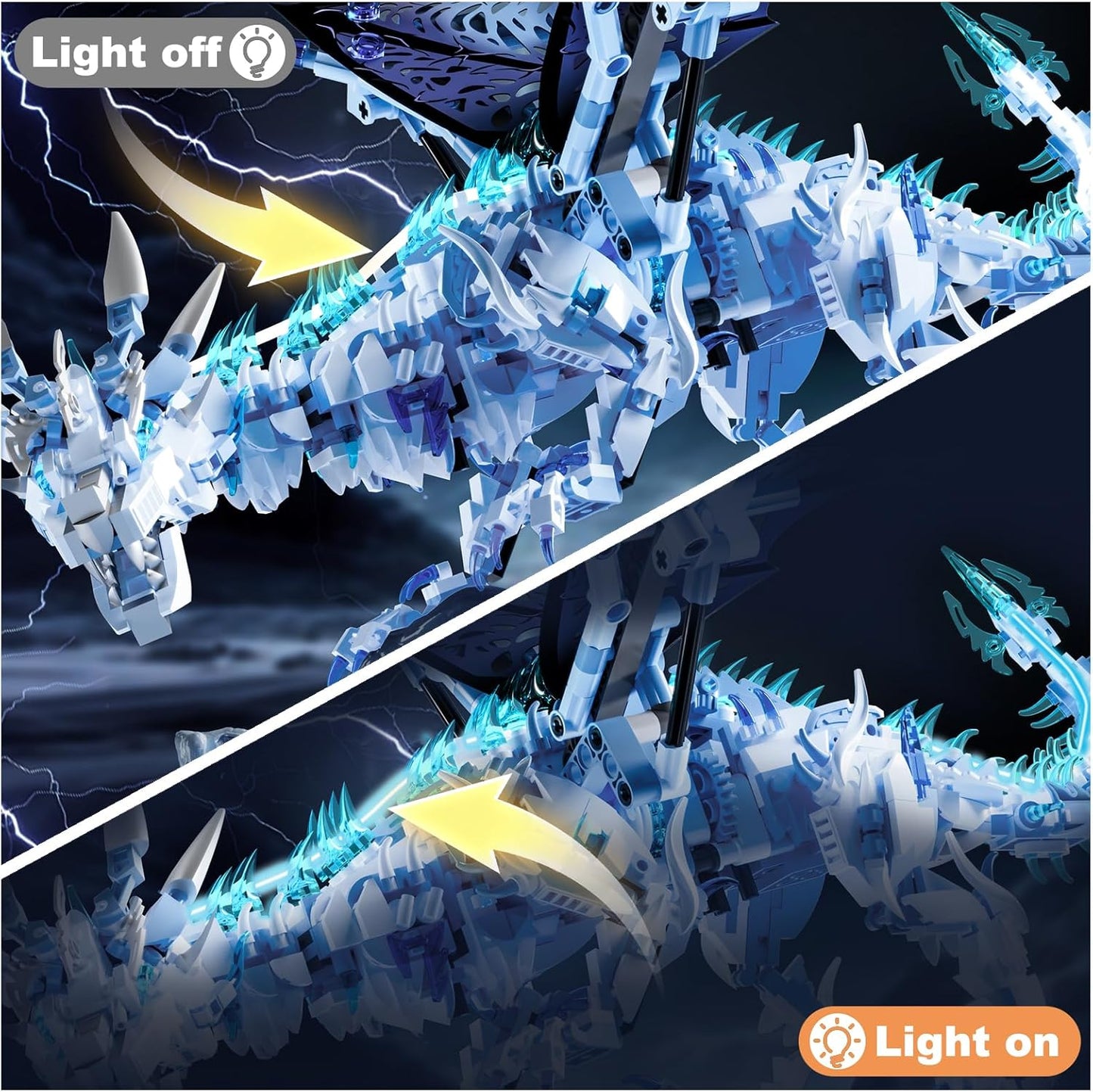 1085-PCS Mechanical Piranhas Fish Building Set with LED Light, Movable Linkage Gears, Display Stand,Mechanical Fish