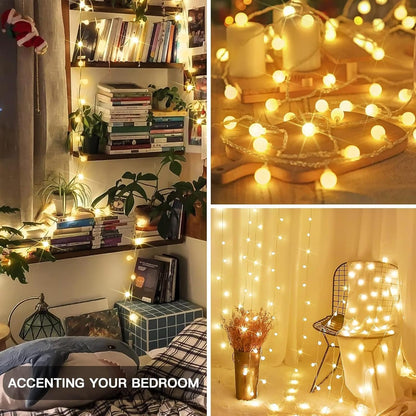 suddus String Lights for Bedroom, 66ft 200 Led Connectable Globe String Lights Indoor, Hanging Fairy Lights Plug in with Remote for Kids Room Dorm Classroom Outdoor Christmas Tree Decor, Warm White