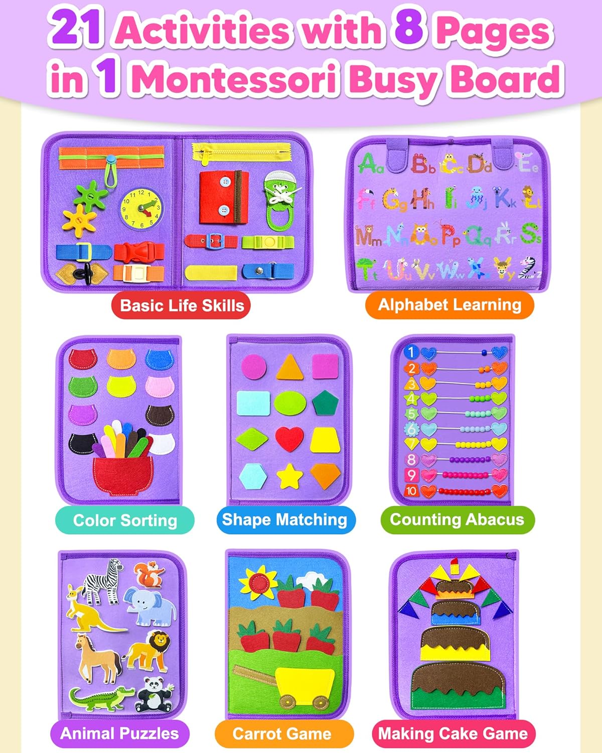 Exorany Busy Board Montessori Toys for Toddler Boys & Girls Birthday Gifts, Sensory Toys for Toddlers, Educational Travel Preschool Toddler Activities Learning Fine Motor Skills