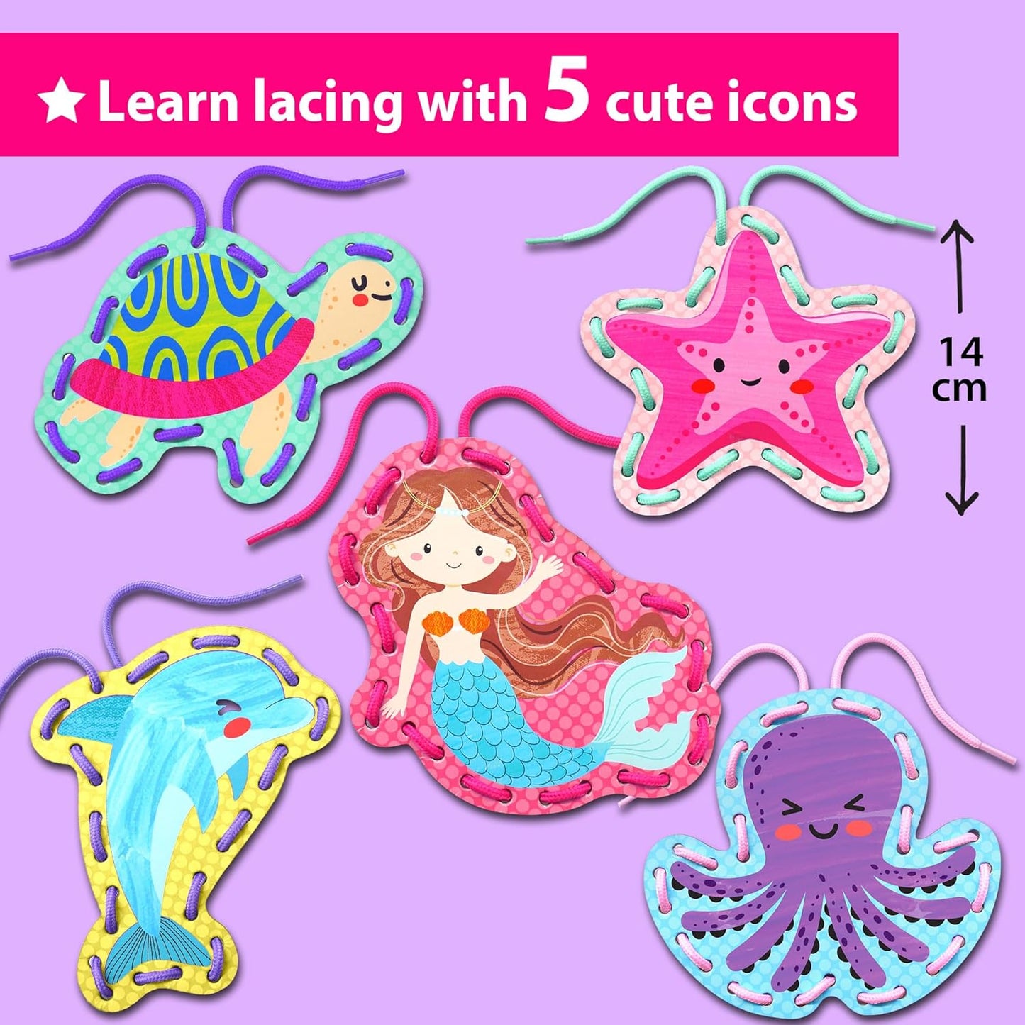 KRAFUN My First Lacing Cards Kit for Toddlers & Kids Age 3+, 10 Safari Animal Arts & Crafts Projects, Fine Motor Skills Toys with Lion Monkey Elephant Tiger Giraffe Hippo Zebra Bear