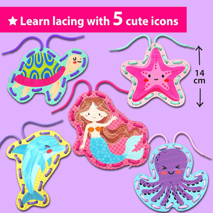 KRAFUN My First Lacing Cards Kit for Toddlers & Kids Age 3+, 10 Safari Animal Arts & Crafts Projects, Fine Motor Skills Toys with Lion Monkey Elephant Tiger Giraffe Hippo Zebra Bear