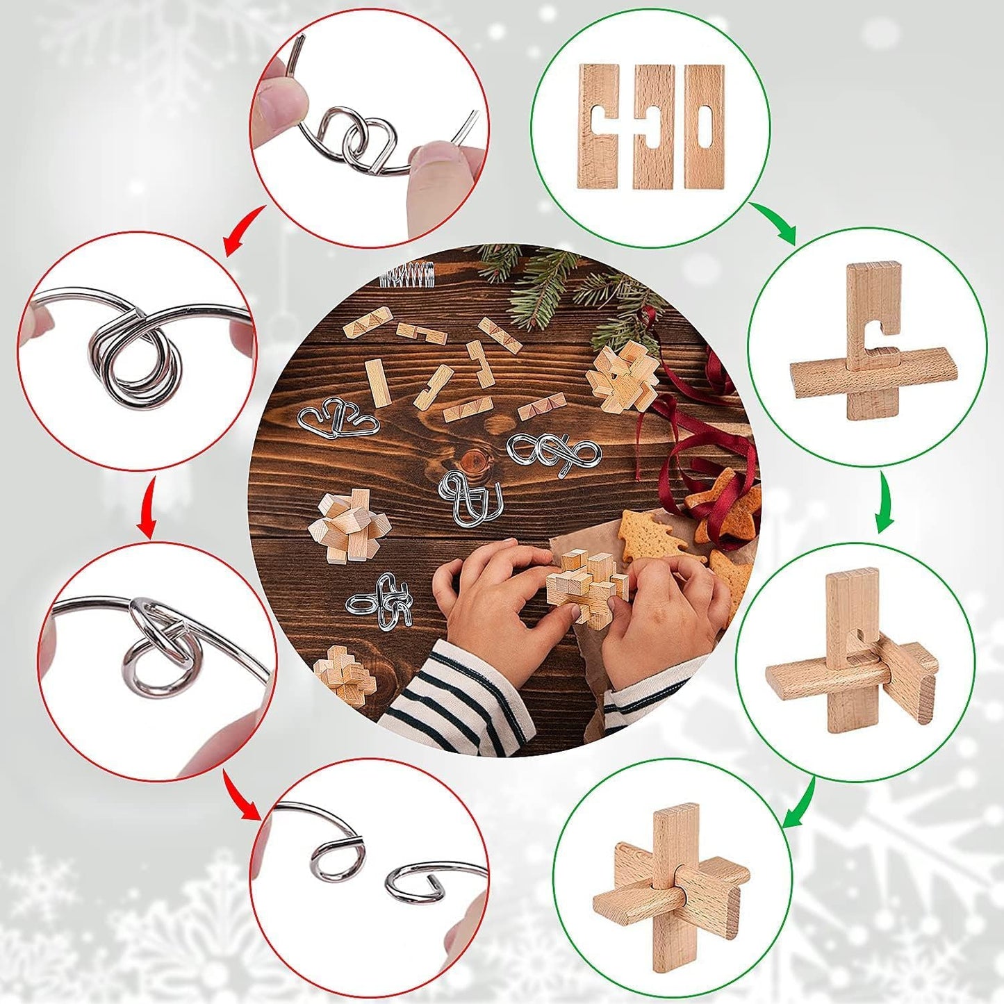 Advent Calendar 2025 Brain Teaser for Kids & Adults - 24 Days of Metal Puzzle Ring & Wooden Toy Games, Christmas Countdown with Mind IQ Logic Challenges, Unlock Interlock Gift for Boys Girls Teens
