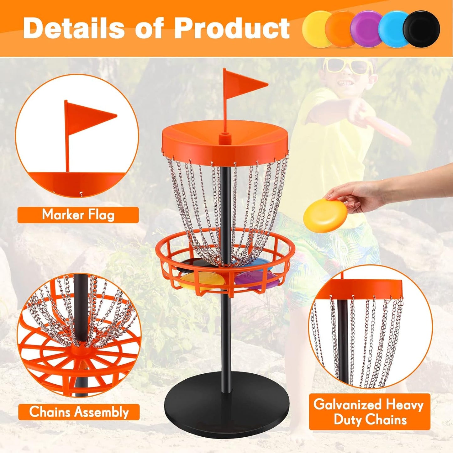 Lenwen 29 Inches Mini Disc Golf Baskets with 10 Flying Discs, Kids Mini Golf Starter Set, for Games Beach Indoor Outdoor Yard