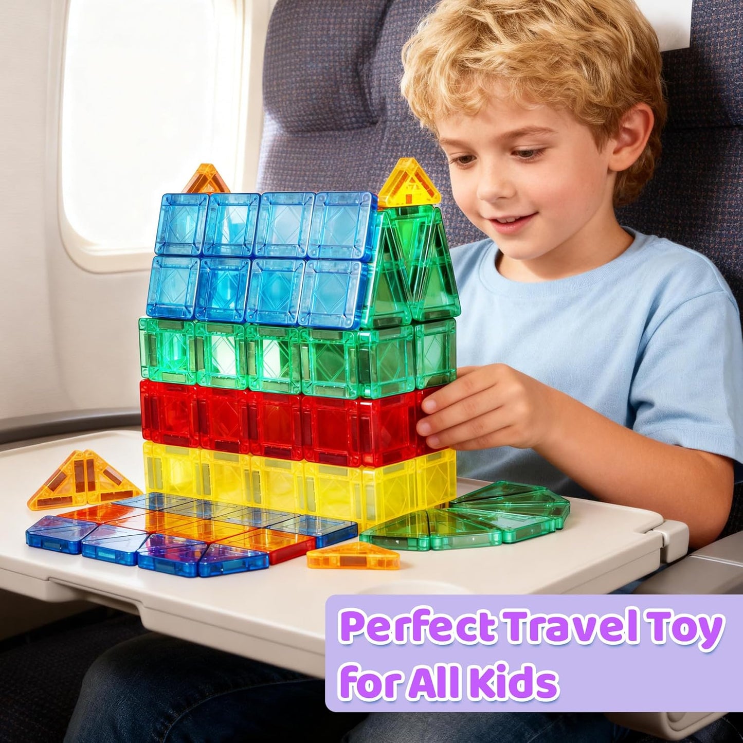 Mruikeny Mini Magnetic Tiles Travel Toddler Toys, Portable Travel Magnetic Tiles Kids Toys for 3 4 5 6 7 8+ Years Old Boys Girls, STEM Learning Magnet Blocks Birthday Chirstmas Gifts