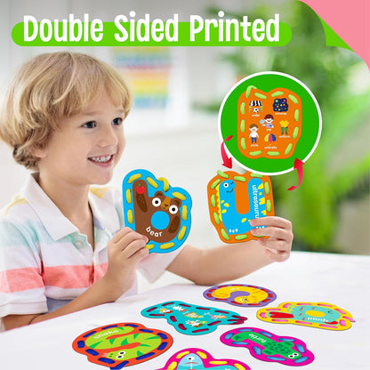 SpriteGru 9 Pieces Kids Lacing Cards, Double Sided Sewing Cards in 9 Vehicle Cards with 9 Colorful Laces, Imagination Development Lacing Toys Games for Children Educational and Learning Activity