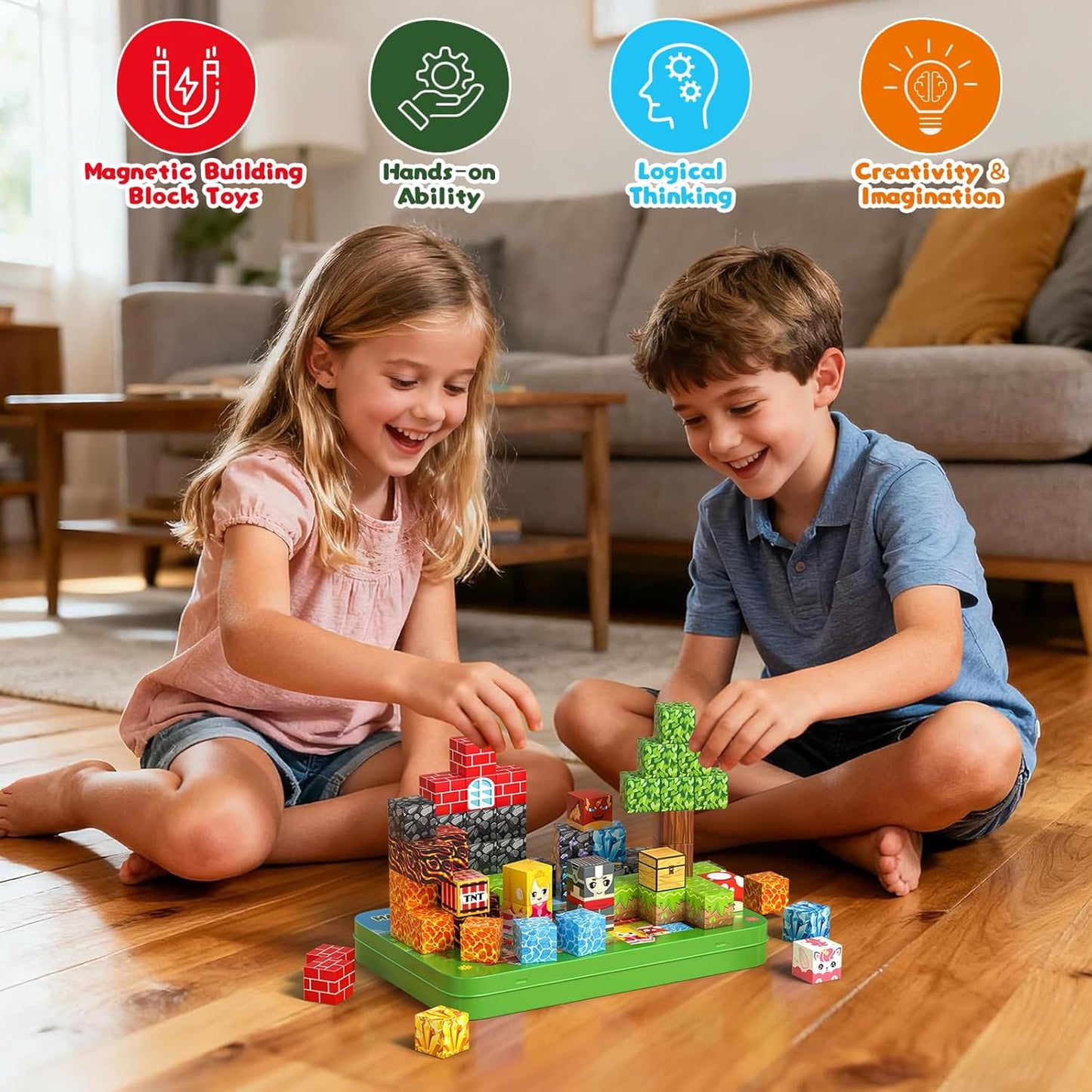 Axirata 60PCS Mini Magnetic Blocks Travel Set for Kids, Mini Magnetic Tiles Building Cubes with Portable Iron Box, STEM Construction Sensory Toy for Toddler Boys Girls Age 3-5 4-8 8-12+