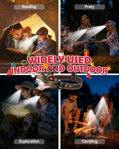 LED Dinosaur Headlamp for Kids, Children's Toy Flashlight T-Rex Dinosaur Toys for Age 3 4 5 6 7 8 9 Years Old Kids, Camping Hiking Gear for Boys Girls