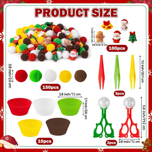 Summer Sensory Bin Fillers - 266Pcs Summer Gift Fine Motor Toys Counting Sorting Toys for Kids, Plastic Bead with Santa Claus Xmas Tree Cup Clip for Preschool Education Activities