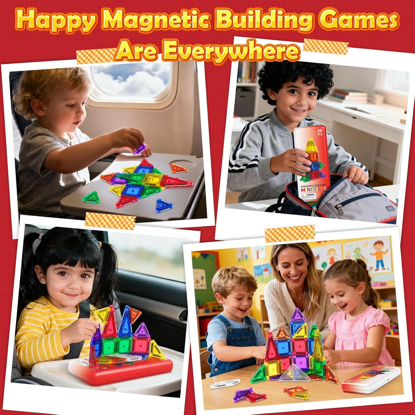 Magnetic Tiles Mini Travel Toddler Set, Magnetic Blocks Building Kids Toys & Games, Montessori Preschool Classroom Must Haves Educational Learning Sensory Toys for 3+ Year Old Boys Girls Birthday Gift