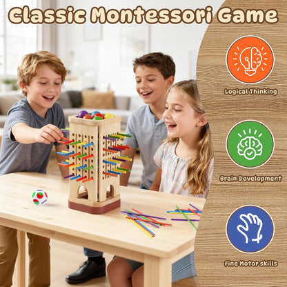 Montessori Game Wooden Board Game, Multiplayer for Kids 4-8, Math Educational, Fine Motor Skill Toy for Girls Boys, Classic Fun Games for Age 3 4 5 6 7 8 Girls Boys Gifts (Storable)