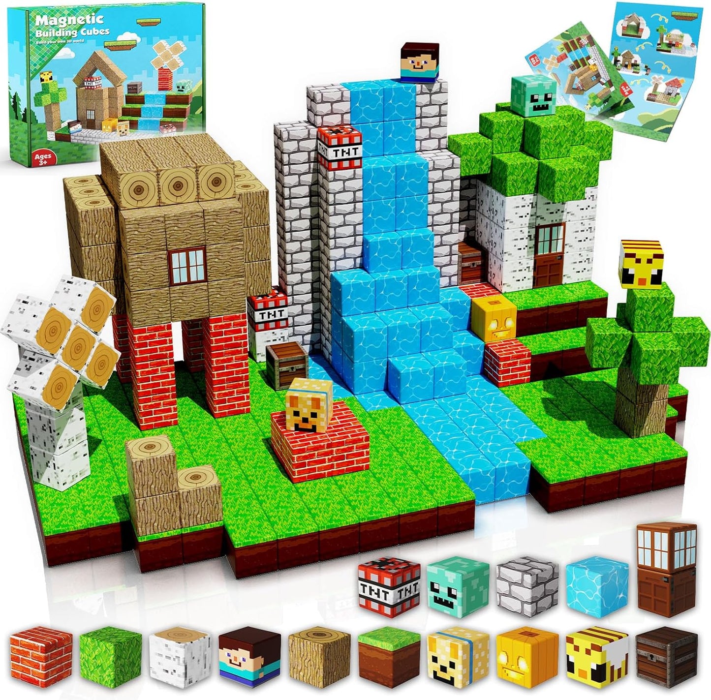ToyUnited Magnetic Blocks-100PCS Magnetic Building Blocks Magnet Cube Toys Stacking,Build Forest World Set,STEM Montessori Sensory Toys for Kids Boys Girls Age 3 4 5 6 7 8 9 10 Easter Birthday Gift