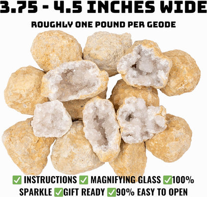 TruEnergy Jumbo Break Your Own Geodes – 2 Massive Natural Crystal Geodes 4.5 to 6.5 Inch, Easy Crack-Open Geology Specimens – Magnifying Glass & Geologist Guide – Gift Ready - [Jumbo]