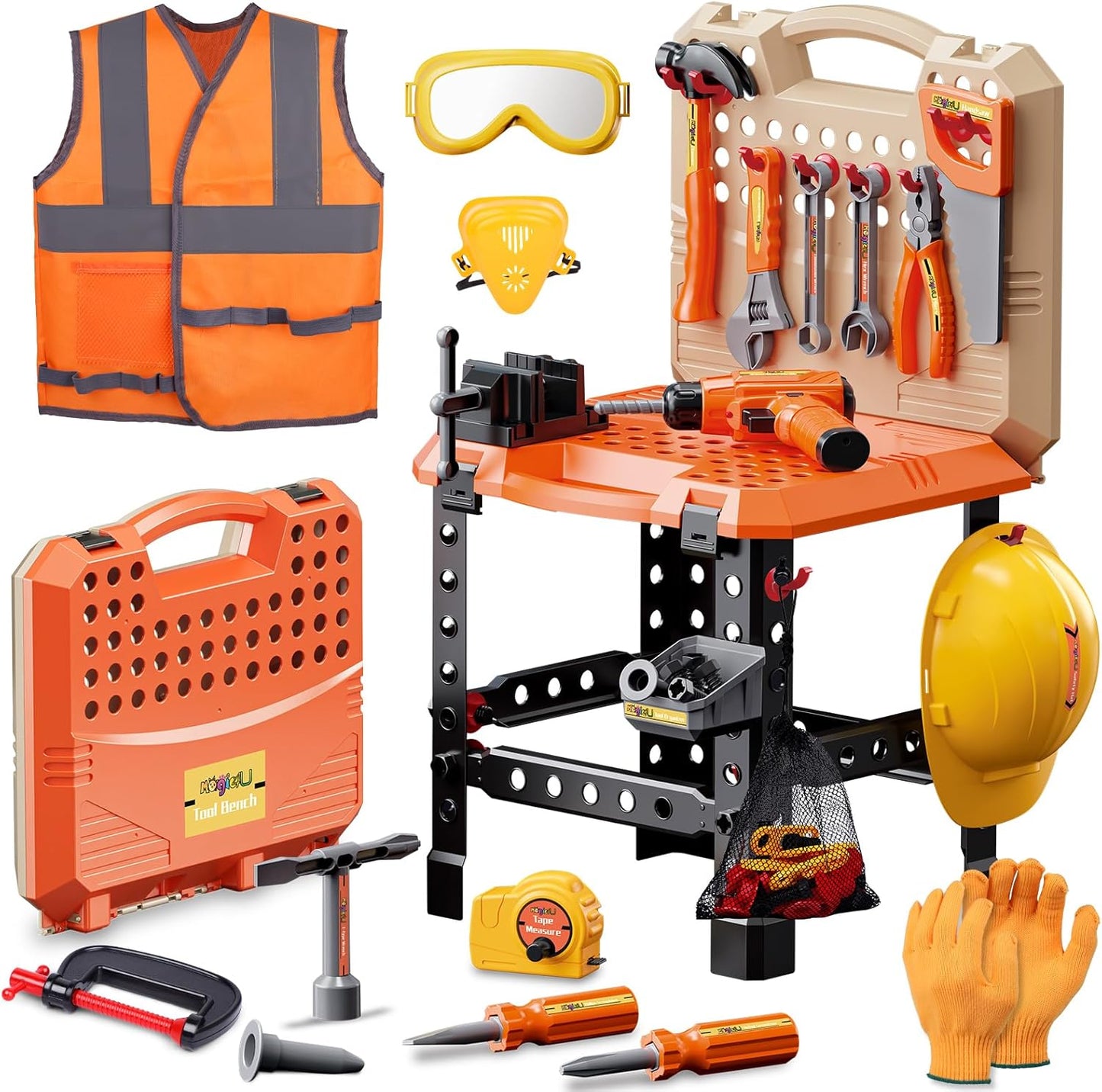 Kids Tool Set,MAGIC4U Toddler Tool Set with Tool Bag,11 Tools Equipements,Pretend Play Construction Kits for Kids Age 3-6 Years Old,Toddler Boy Toys