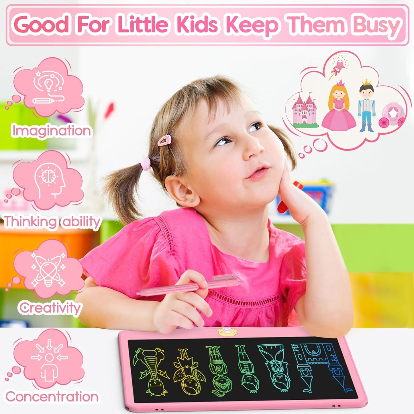 Hockvill LCD Writing Tablet for Kids, 16Inch Toys for Girls Boys Drawing Pad for 3 4 5 6 7 Year Old Kid, Toddler Doodle Board Christmas Birthday Gift for Kids，Erase Lock Writing Board