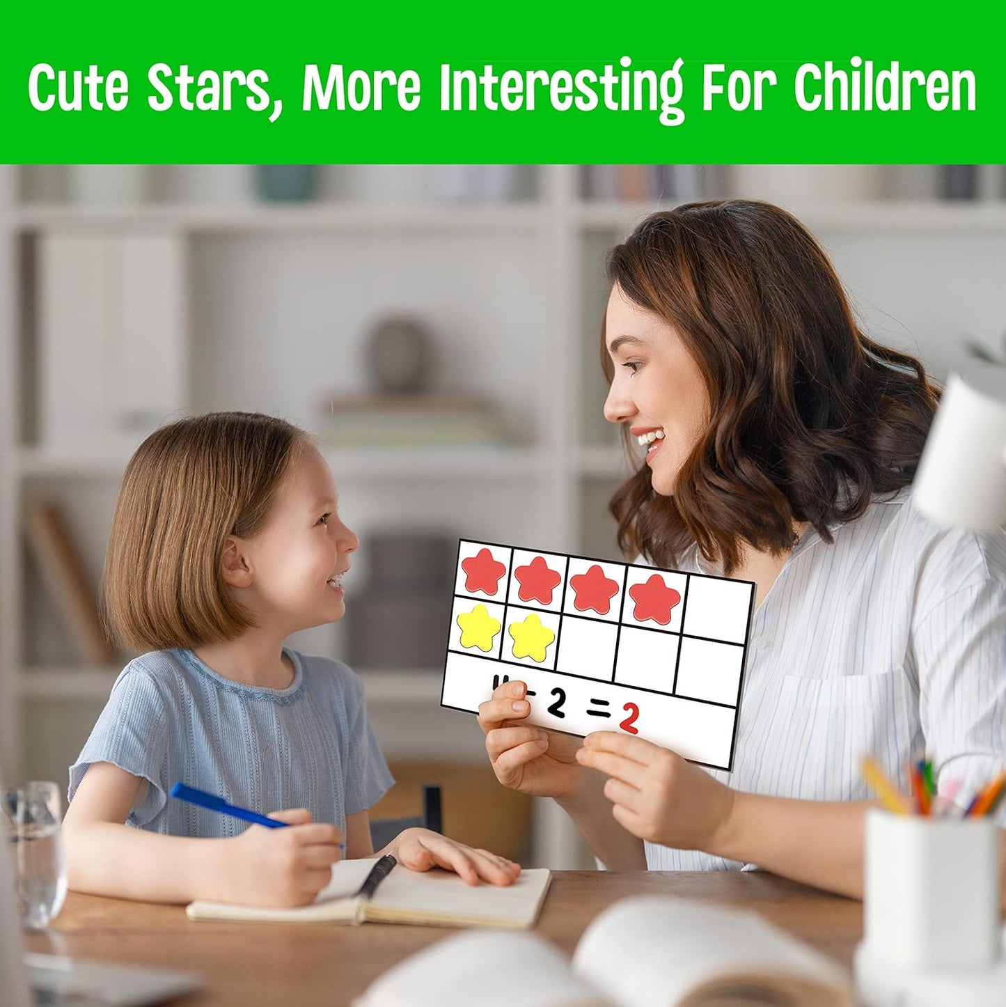 Magnetic Ten-Frame Set, 6 Frames & 66 Colorful Star-Shaped Counters Ten Frame Math Games Manipulative Counting Toys for Kindergarten Preschool, 6 Colors & 2 Markers (Fridge & Hand-held)