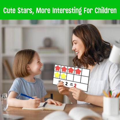 Magnetic Ten-Frame Set, 6 Frames & 66 Colorful Star-Shaped Counters Ten Frame Math Games Manipulative Counting Toys for Kindergarten Preschool, 6 Colors & 2 Markers (Fridge & Hand-held)