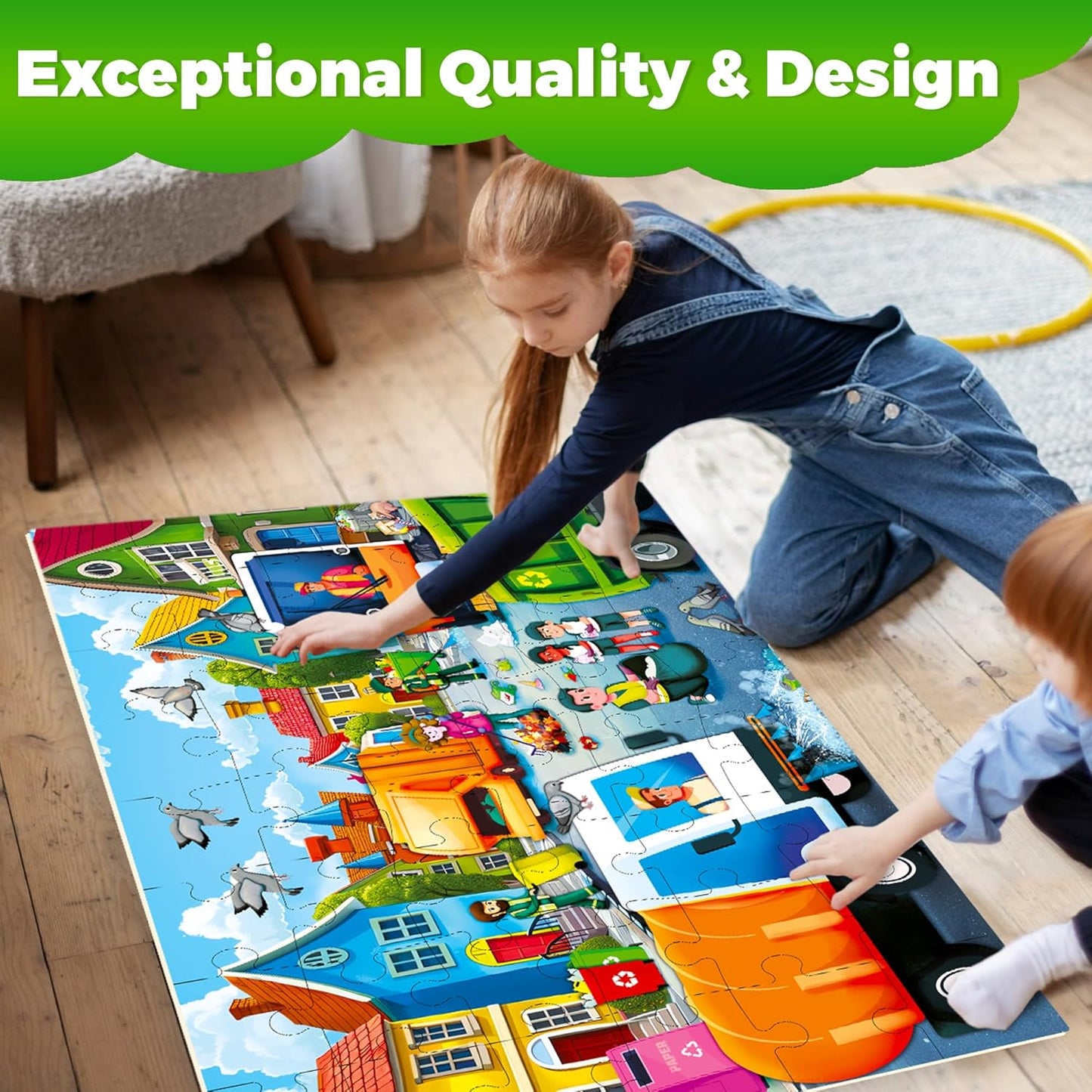QUOKKA Giant Floor Puzzle for Kids Ages 4-6 – 2x3 Feet Extra-Thick 48 Pieces Toddler Puzzle Ages 3-5 – Construction Educational Activity for Boys Girls – Premium Box with Sturdy Handle & Magnetic