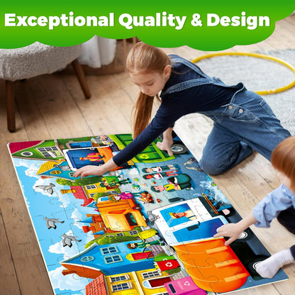 QUOKKA Giant Floor Puzzle for Kids Ages 4-6 – 2x3 Feet Extra-Thick 48 Pieces Toddler Puzzle Ages 3-5 – Construction Educational Activity for Boys Girls – Premium Box with Sturdy Handle & Magnetic