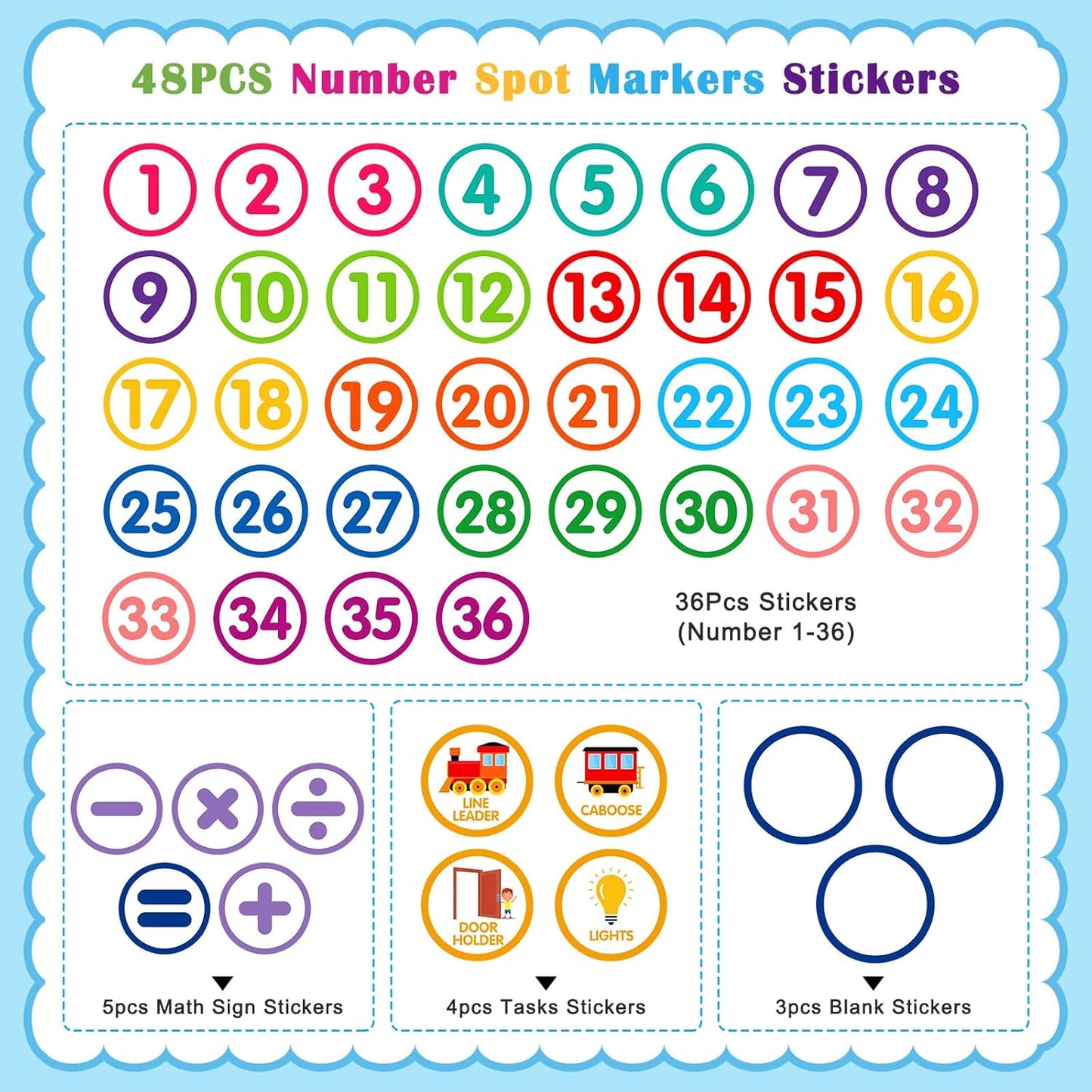 FaCraft Boho Line Up Spots for Classroom Floor - 48Pcs Floor Numbers for Classroom Lining Up Waterproof Number Stickers Markers for Preschool Kindergarten Elementary Back to School Teacher Must Haves