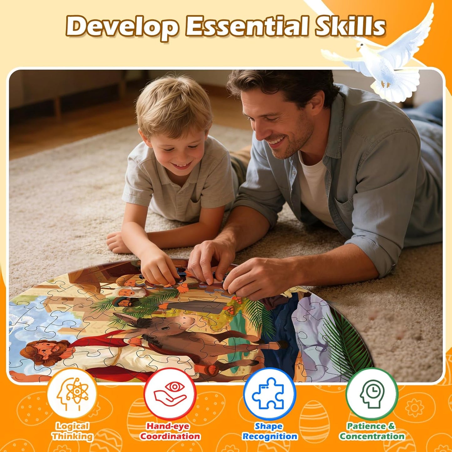 Christian Bible Jigsaw Puzzle for Kids, 70 Piece Jesus Floor Puzzle for Kids, Jesus’ Triumphal Entry Puzzle Educational Toy for Sunday School, Holy Week, Palm Sunday – Gift for Boys & Girls Ages 3-8