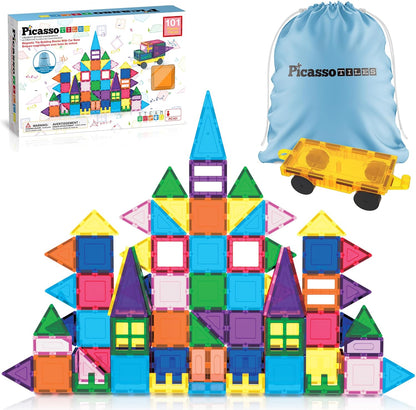 PicassoTiles Magnetic Building Block Set Geometry Shape Magnet Tiles Construction Toy STEM Learning Kit Educational Playset Playboard Pretend Play Stacking Blocks Child Brain Development PT16