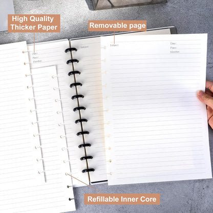 Discbound Notebook Refills for 11 Discs Notebooks 8.6 in x 12 in Letter Size 120 Sheets Multi-Subject Project Lined Pages Customizable Removable Pages(100 GSM) Heavyweight Planing Paper