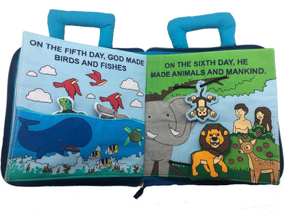 Pockets of Learning in The Beginning Quiet Book Explore The Story of Creation | Fabric Activity Busy Book for Toddlers and Children | Educational and Engaging Bible Church Book