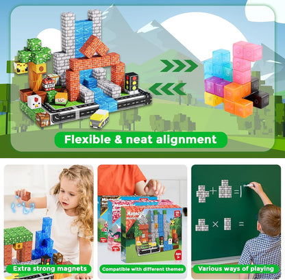 Magneverse 150 PCS Magnetic Blocks - Building Block for Kids Ages 4-8, Magnet Blocks Cubes for Boys Girls, STEM Educational Stacking Magnet Toy for 3 4 5 6 7 8 9 10 11 12 Birthday Gifts