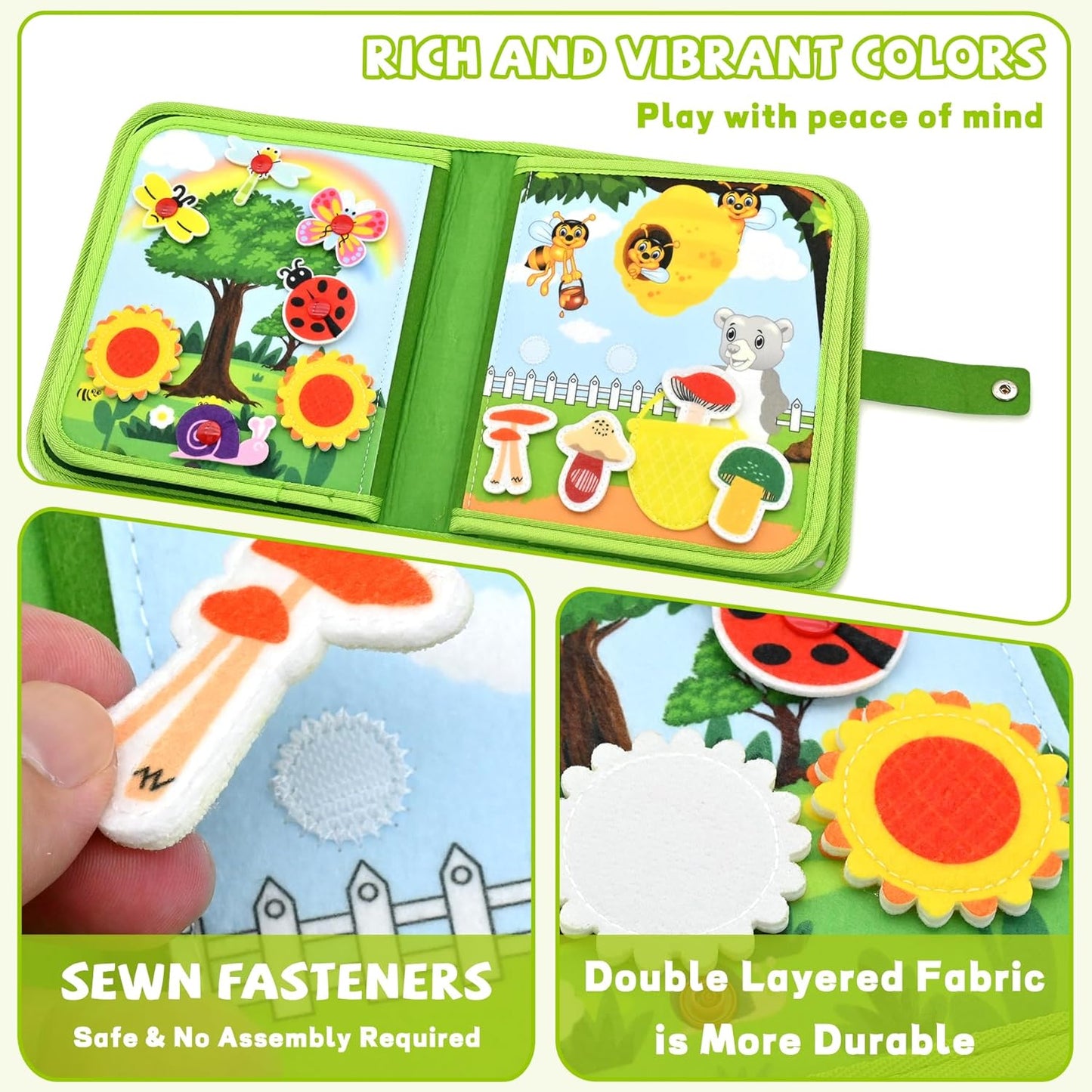 Meafeng Jungle Educational Book for Toddlers 1-3 - Montessori Quiet Activity & Learning Book with Jungle Animals, Educational Toy for 1 2 3 Year Old Boys Girls, Travel Toy for Airplane & Car Trips