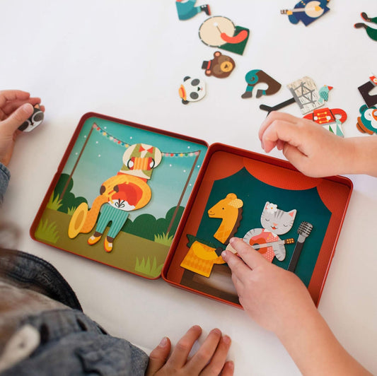 Petit Collage Magnetic Play Set, Monsters – Mix & Match Magnetic Game Board, Ideal for Ages 3+ – Includes 2 Magnetic Scenes and Over 25 Magnet Pieces, Ideal Travel Activity for Kids