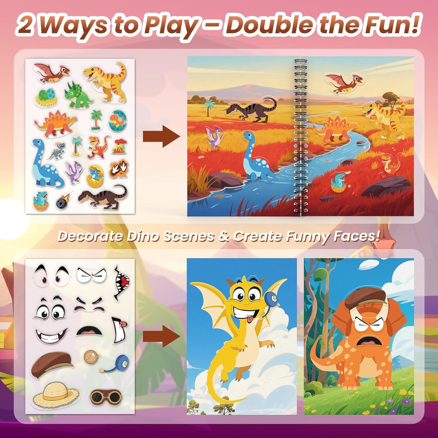 Animals Reusable Sticker Book for Toddlers, DIY Make-a-face Animals Jelly Fun 3D Stickers, Washable Puffy Stickers for Kids Toys, Airplane Road Trip Travel Activities Essentials for Kids 3 4 5 Years