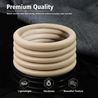 FoDau770 5pcs Natural Beech Wooden Rings, Unfinished Solid Wood Rings Heavy Duty Wood Circles, Macrame Craft Circles for Party, Home Decor & DIY Making - Outer Diameter: 3 Inch