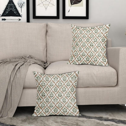 Blue Green Floral Block Print Pillow Covers 12X20 Set of 2, Flower Pattern Spring Summer Print Decorative Throw Pillow Covers Outdoor Farmhouse Seasonal Cushion Case Couch Sofa Bed Decor