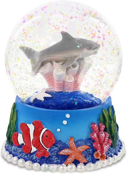 CoTa Global Shark Coral Snow Globe Decor - Elegant Pink Sparkle Glitter Inside The Snow Globe Figure, Animal Figurines for Kids and Adults, Collectible Snow Globes for Birthday, Christmas - 65 mm