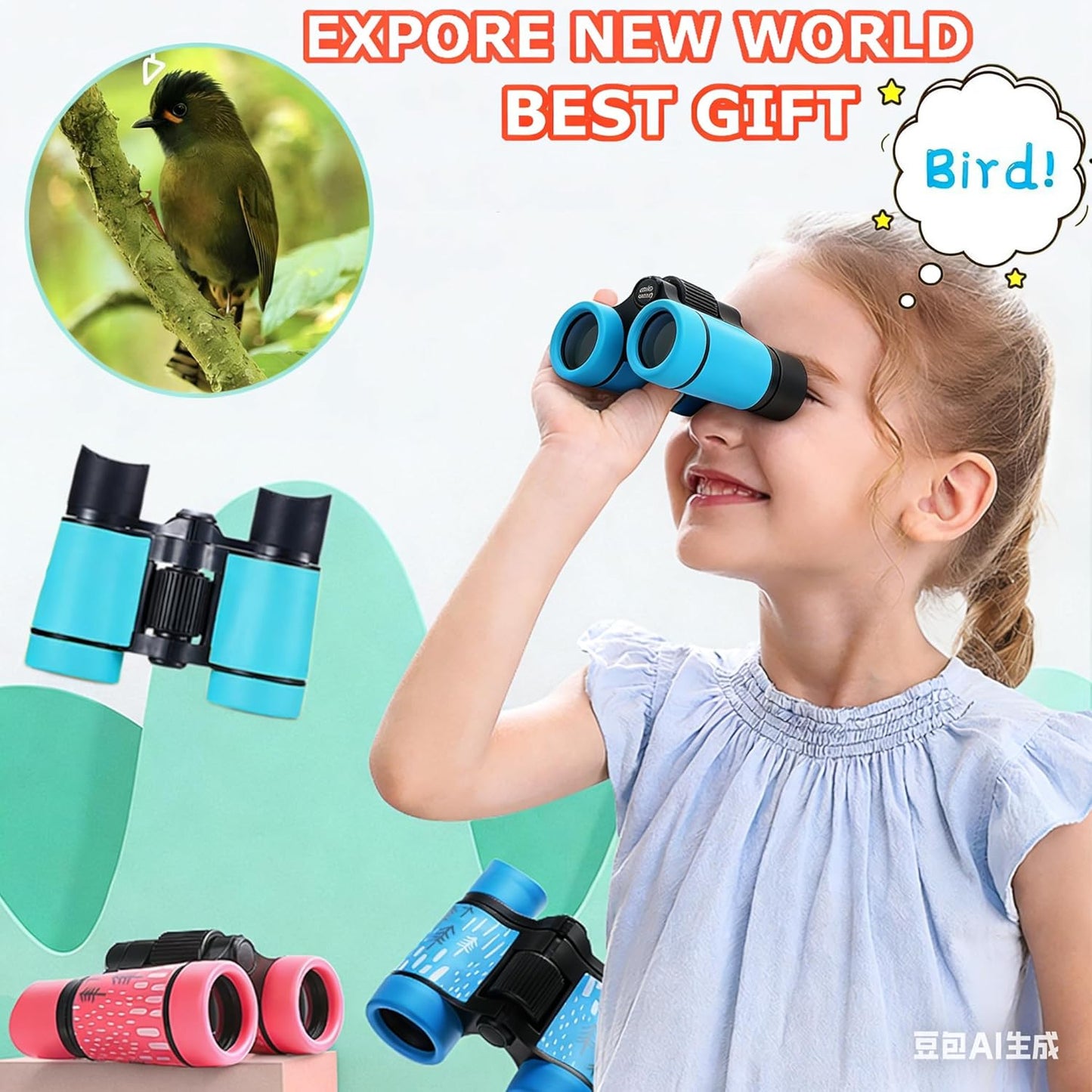 Kids Binoculars Best Gifts for 3-12 Years Boys Girls High-Resolution Optics Shockproof Mini Compact Binocuolar Toys Folding Small Telescope for Bird Watching Camping Outdoor Play