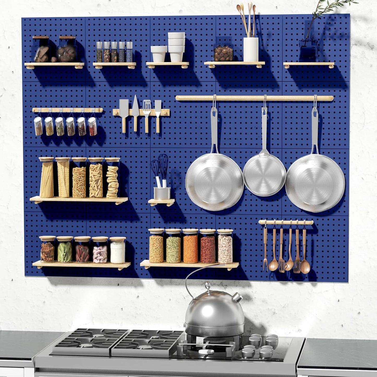 Peg Board, 4PCS Metal Pegboard Wall Organizer. Heavy Duty Pegboard, Peg Boards, Pegboard for Walls, White Pegboard for Garage Craft Room Workbench Office Kitchen Tool Organization, 12"*12"