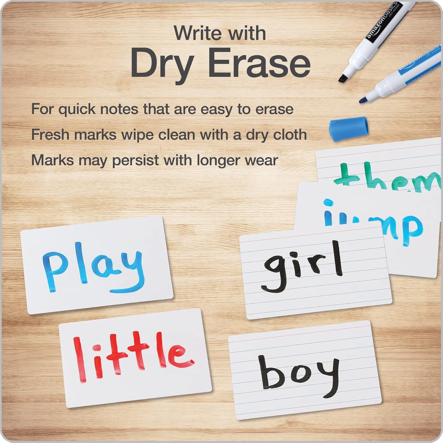 Oxford Dry Erase Index Cards, 3x5 Ruled, Reusable Flash Cards, Double Sided Dry & Wet Erase Cards for Gaming, Study or Vocabulary, 100-Pack (63512)