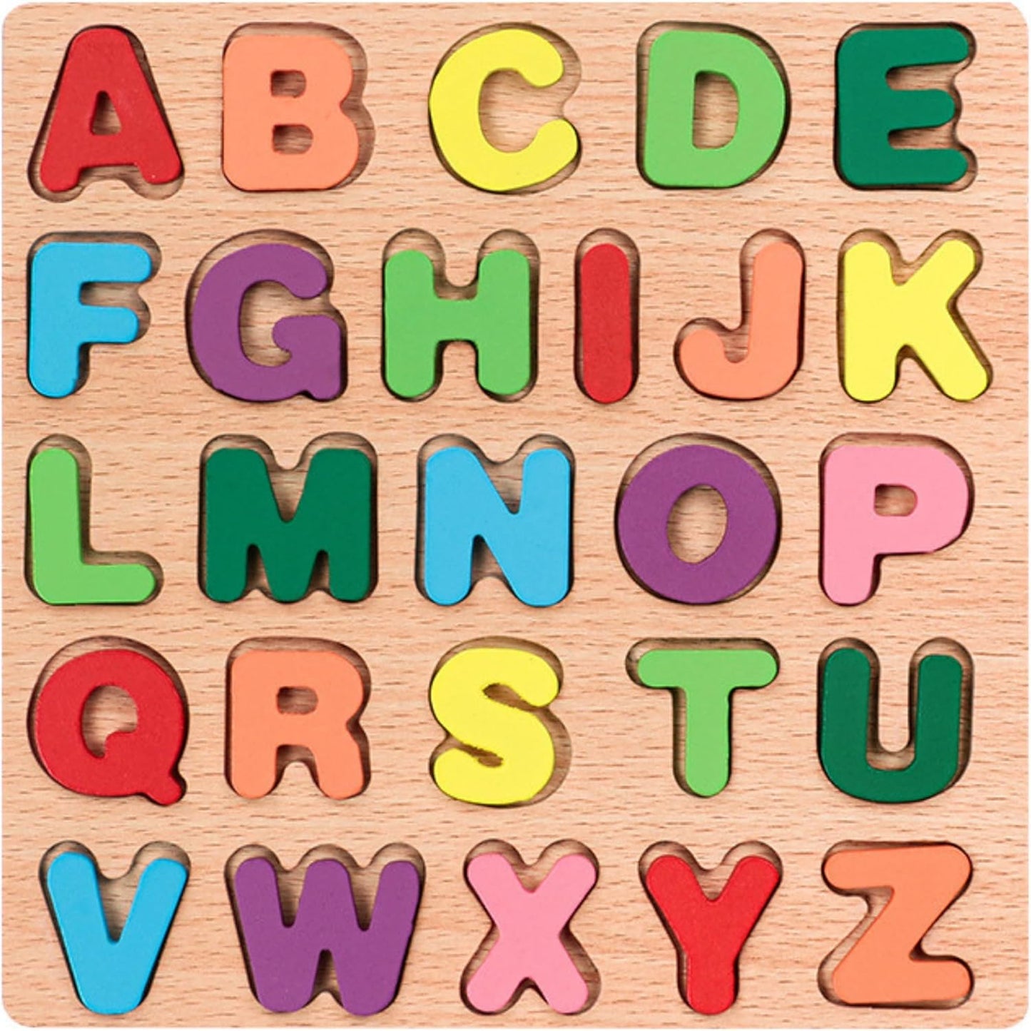 4-in-1 Wooden Alphabet Puzzle for Kids Ages 3+ – Upper & Lowercase Letters, Numbers & Shapes – Montessori Educational Learning Toy for Toddlers & Preschool – Fine Motor & Early STEM Skills