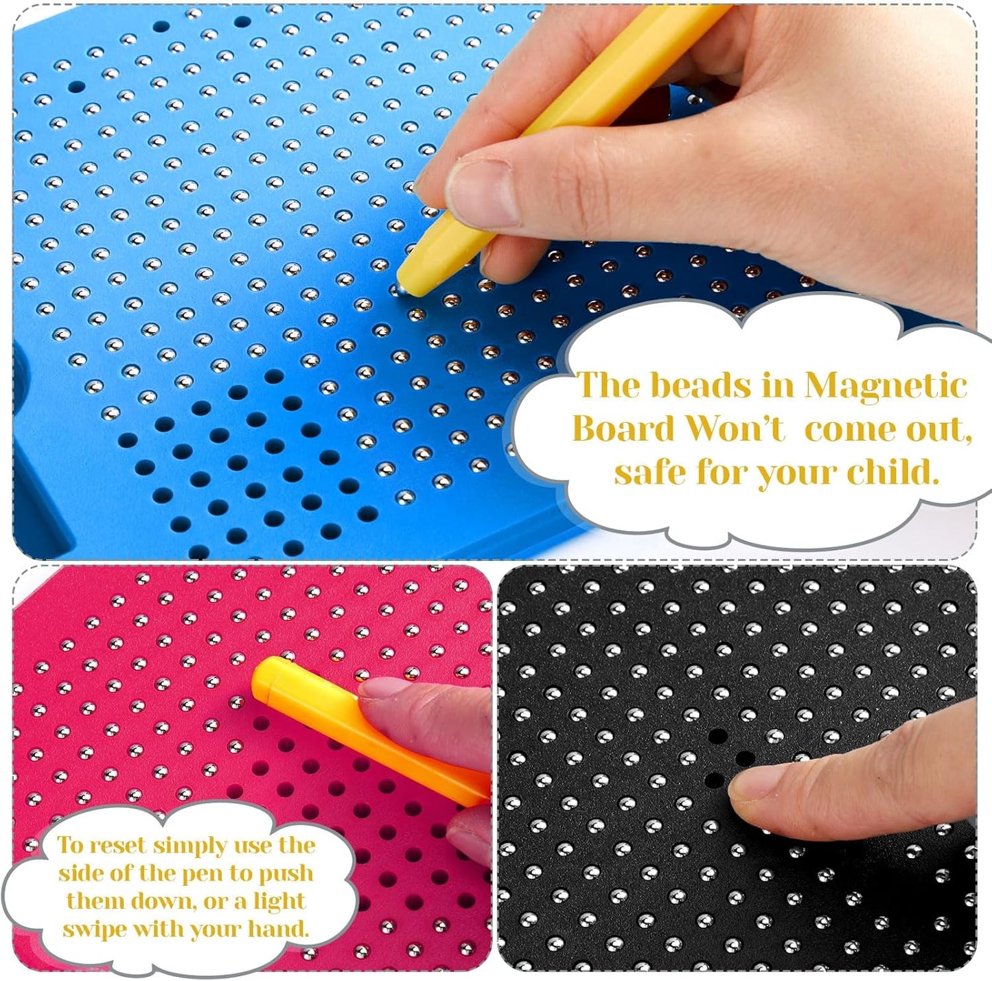 Yexiya 3 Pcs Magnetic Drawing Board for Kids, Toddler Travel Drawing Kit Magnet Sketch Thread Board with Stylus Pen and Beads Toy for Child Quiet Time Activities (7 x 8.5 Inches,Blue)