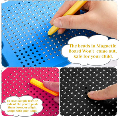 Yexiya 3 Pcs Magnetic Drawing Board for Kids, Toddler Travel Drawing Kit Magnet Sketch Thread Board with Stylus Pen and Beads Toy for Child Quiet Time Activities (7 x 8.5 Inches,Blue)