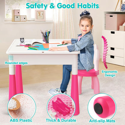 arscniek Toddlers Activity Table 7 in 1 Kids Activity Tables and 4 Chairs with 152Pcs Large Marble Run Building Blocks, Sand/Water Tables, Kids Learning Play Table Toys for Girls Boys Toddler Age 3-7