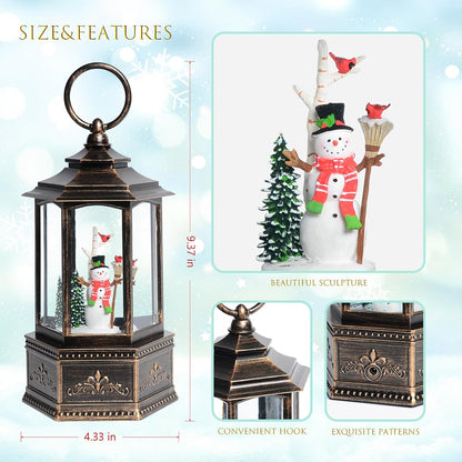 Christmas Snow Globes Lantern, Church and Christmas Tree Christmas Decorations Indoor, 6H Timer Battery & USB Powered Light Up Musical Snow Globes for Kids Women Adults Gift Thanksgiving Home Decor