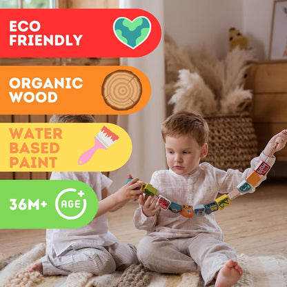 CUBIKA Wooden Flyring Cars Lacing Toy – Montessori Lacing Toy for Kids Ages 3+ – Wooden Lacing Cards with Threading String – Fine Motor Toy – FSC-Certified Wood, Travel Toy for Toddlers