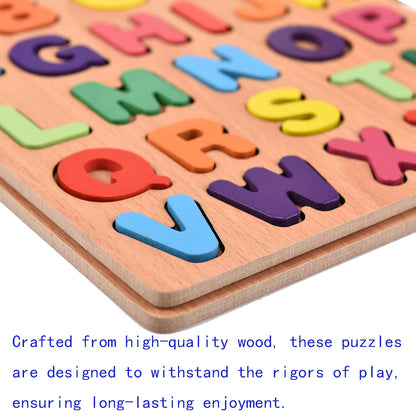 2PCS Wooden Alphabet Number Shape Puzzles for Toddlers, Educational Learning Puzzles Game (Alphabet & Number)
