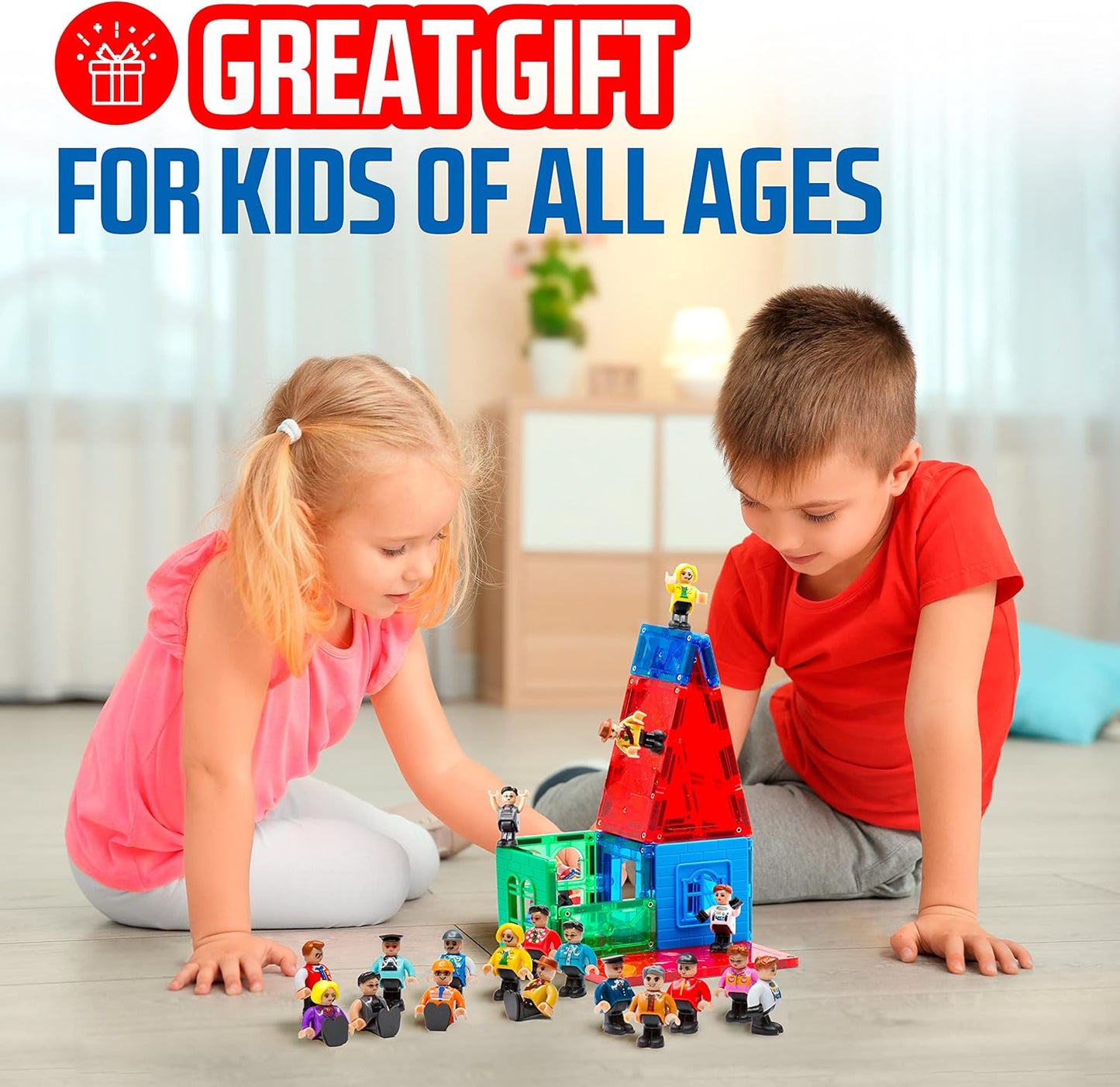 Playmags Magnetic Figures Community Set of 15 Pieces - 2 Inches Play People Perfect for Magnetic Tiles Building Blocks - STEM Learning Toys Children – Magnet Tiles Expansion Accessories Pack