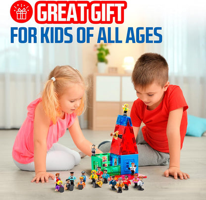 Playmags Magnetic Figures Community Set of 15 Pieces - 2 Inches Play People Perfect for Magnetic Tiles Building Blocks - STEM Learning Toys Children – Magnet Tiles Expansion Accessories Pack
