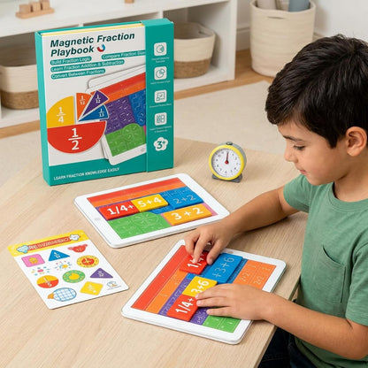 Magnetic Fraction Book, Magnetic Fraction Playbook, Book with Bar & Circles Pieces, Hands-On Math Manipulatives Learning Toy for Kids