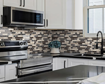 Thick Peel and Stick Backsplash Tile 12"x12" 3D Self Adhesive Marble Tiles for Kitchen and Bathroom Wall (10-Sheet,Brown)